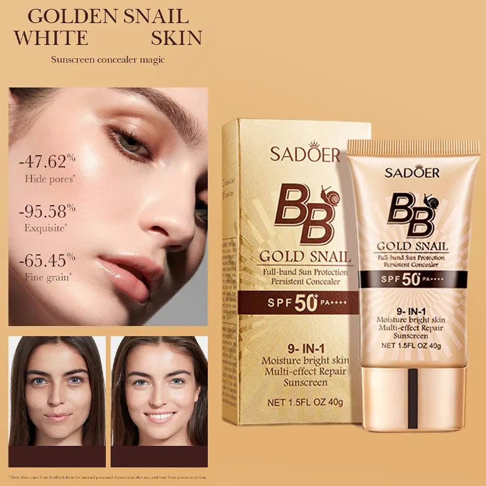 BB Cream Foundation 2colors Brighten Even Skin Tone Liquid Concealer Gold Snail SPF 50 Sunscreen Moisturizing Cream Makeup Base