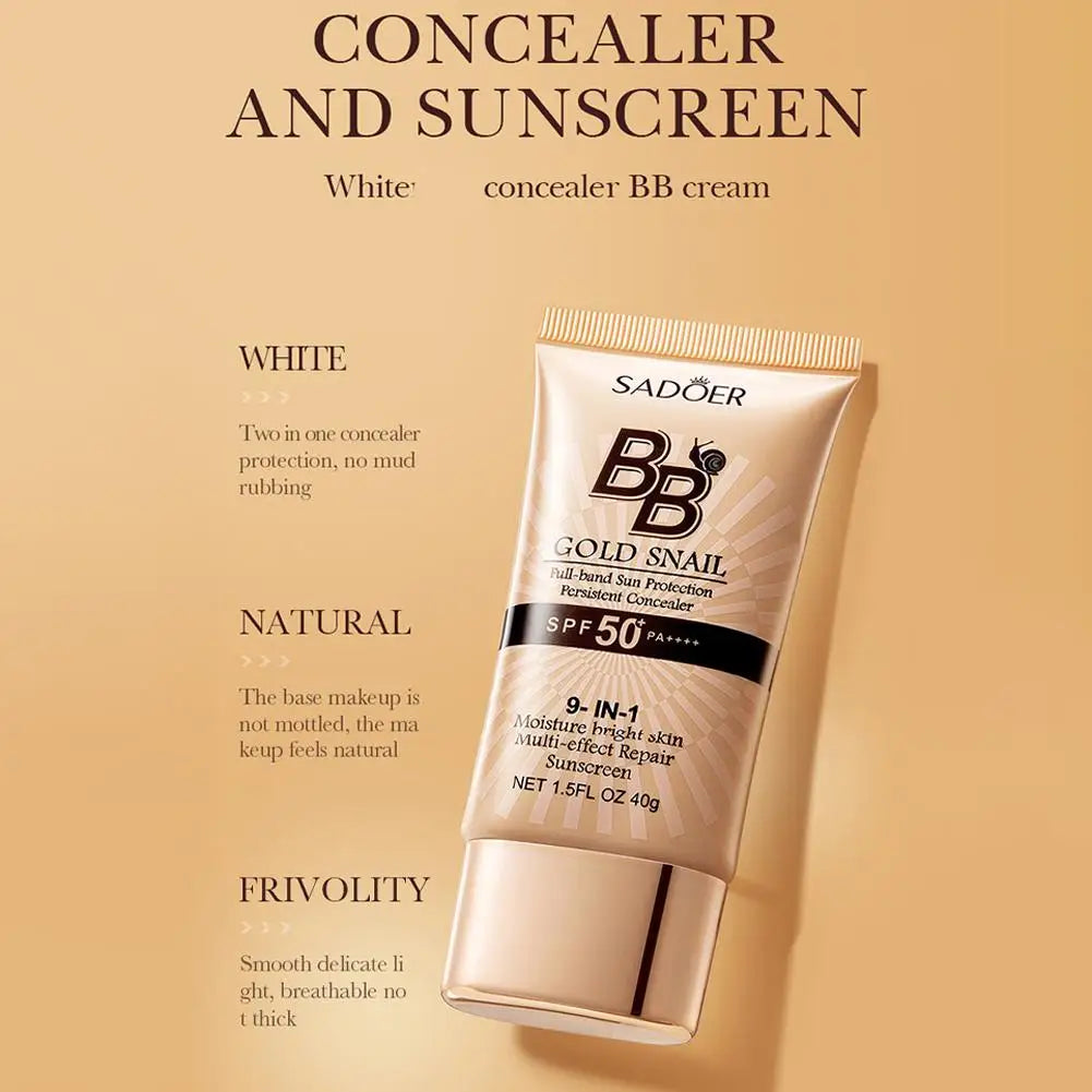 BB Cream Foundation 2colors Brighten Even Skin Tone Liquid Concealer Gold Snail SPF 50 Sunscreen Moisturizing Cream Makeup Base