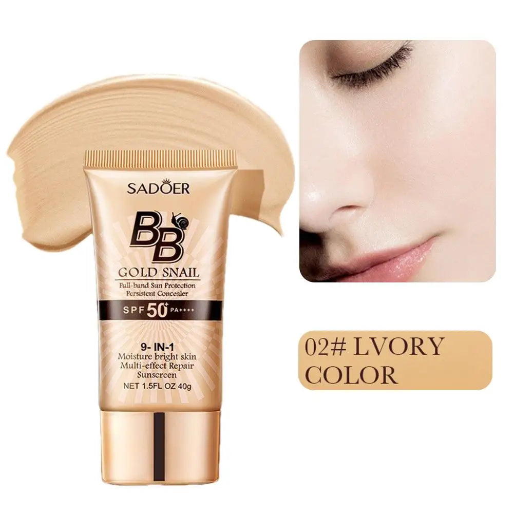BB Cream Foundation 2colors Brighten Even Skin Tone Liquid Concealer Gold Snail SPF 50 Sunscreen Moisturizing Cream Makeup Base