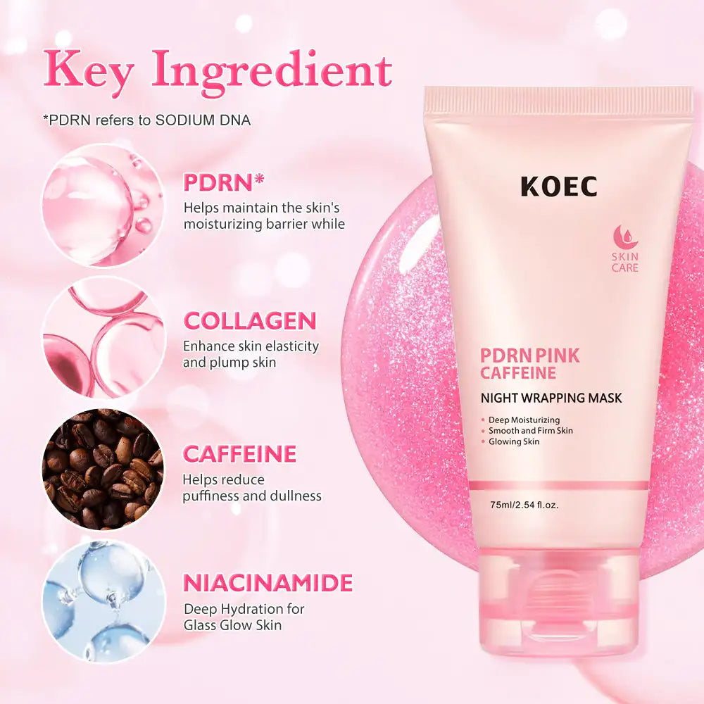 75ml KOEC PDRN Pink Caffein Night Wrapping Peel Off Facial Mask Moisturizing Firming Glowing Revitalizing Collagen Niacinamide