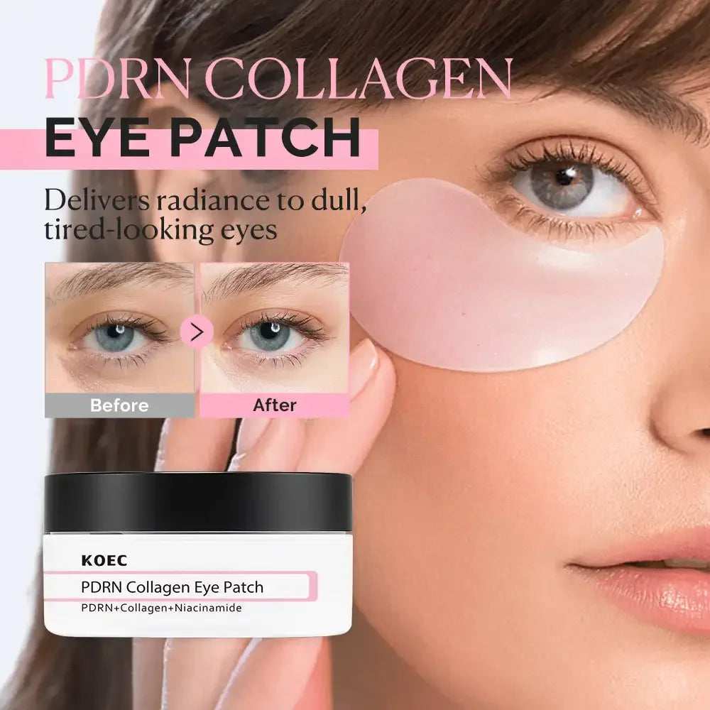 60PCs KOEC PDRN Pink Collagen Eye Patch Revitalizing Soothing Glowing Reduce Puffiness Fine Lines Anti-Wrinkles Niacinamide VB12